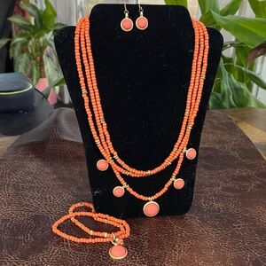 Elegant Gold with Coral Beaded Jewelry Set